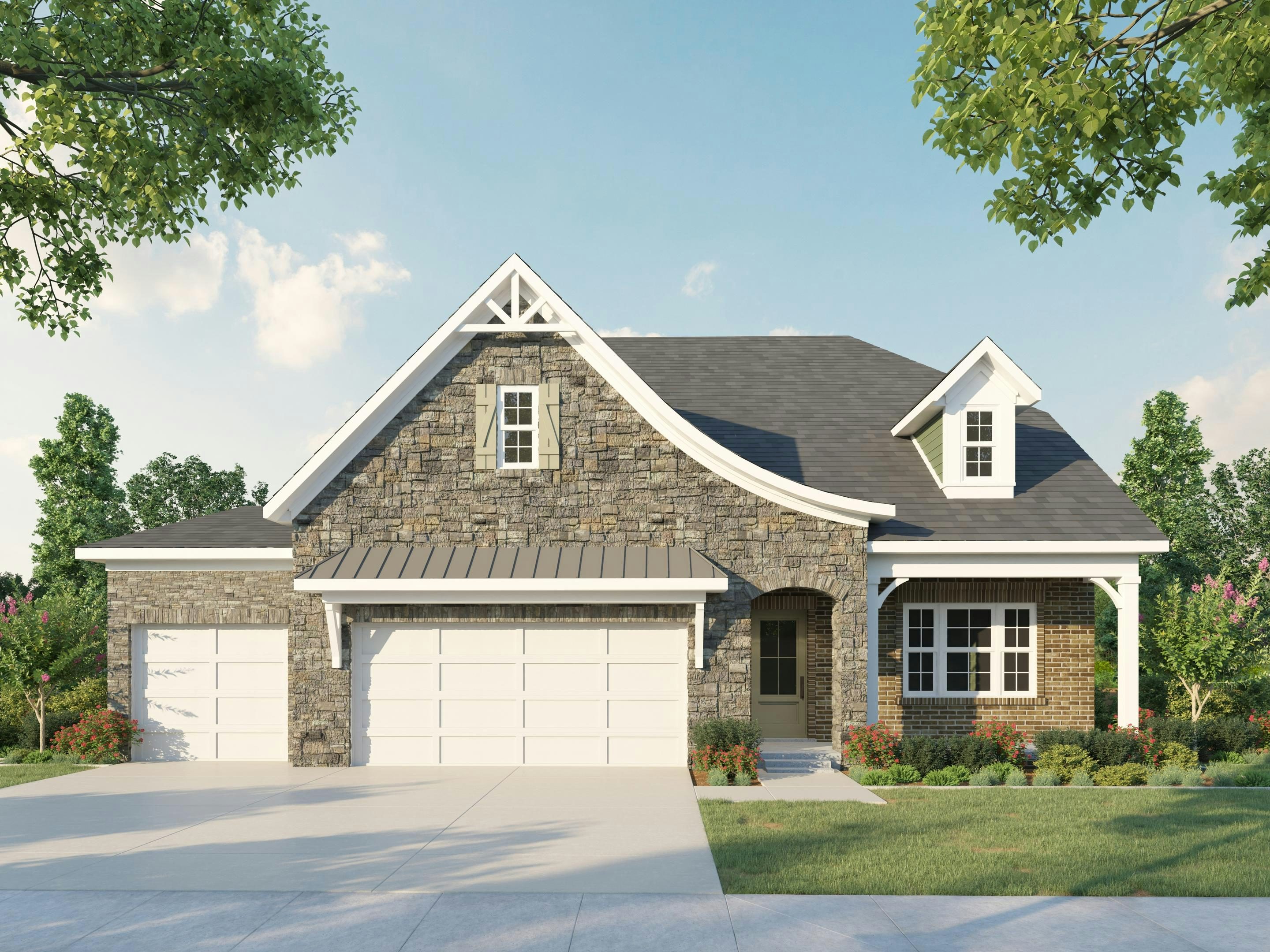 French - 3 Car Garage