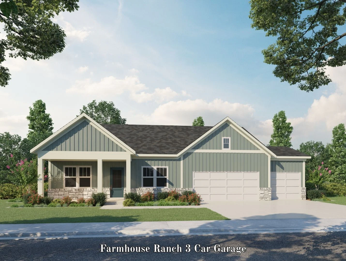Farmhouse Ranch 3 Car Garage